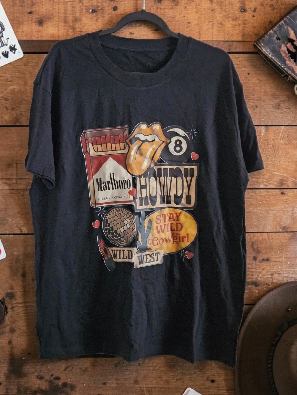 PLUS SIZE MARLBORO WESTERN STYLE BLACK GRAPHIC TEE SIZE 2XL